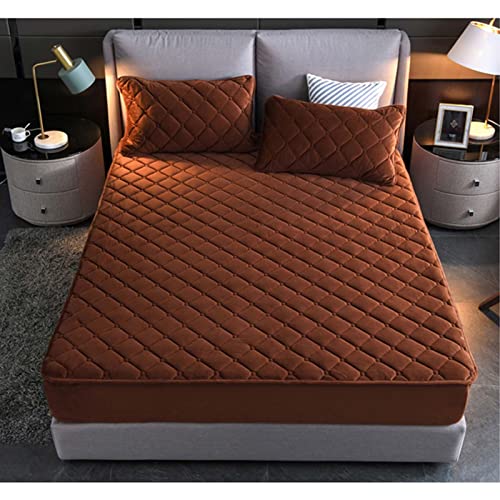 YUDEYU Gesteppte Spannbettlaken Weicher Kristall-Samtstoff Matratzenschoner Doppeltes Einzelbett bettspanntuch Topper-Overlays Spannbetttücher(Brown,180x200cm/High 10-30cm) von YUDEYU
