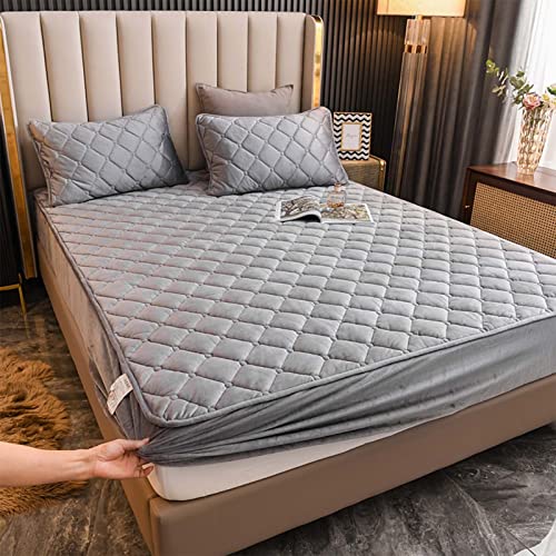 YUDEYU Gesteppte Spannbettlaken Weicher Kristall-Samtstoff Matratzenschoner Doppeltes Einzelbett bettspanntuch Topper-Overlays Spannbetttücher (Farbe : Grey, Größe : 160x200cm/High 10-30cm) von YUDEYU