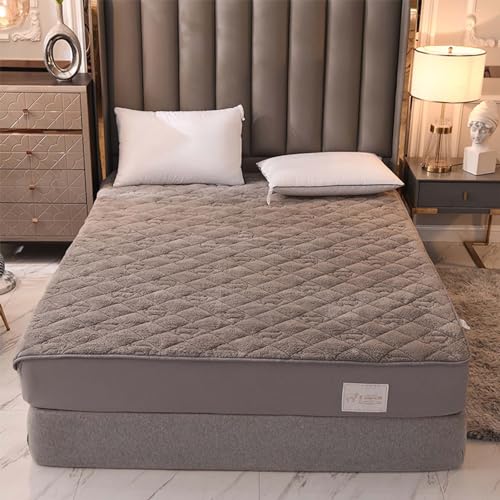 YUDEYU Spannbettlaken Gesteppte Schicht Verdickung Matratzenschoner Langer Samtstoff Bettlaken Matratzenauflagen für Doppel Einzel(Gray,80x200cm/High 16-25cm) von YUDEYU