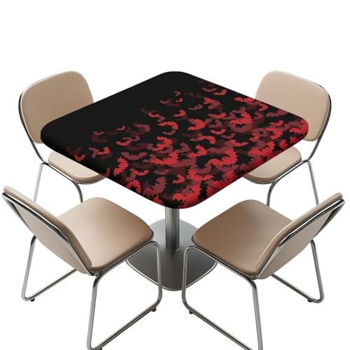 YUDINGFIN Quadratische Halloween-Tischdecke, rote Fledermaus-Tischdecke, waschbar, Polyestergewebe, rot, schwarz, rutschfest, staubdicht, für Party, Geburtstag, Urlaub, Abendessen von YUDINGFIN