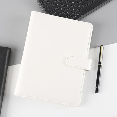 YUEHISY A5-Notizblockhülle aus PU-Leder, 6-Ring-Ordner mit Kartenfächern und Stiftschlaufe, für Standard-A5-Nachfüllpapier mit 6 Löchern, 22,8 X 16,6 Cm (WHITE) von YUEHISY