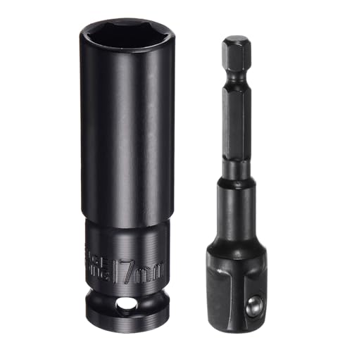 Innensechskant-Bohrer-Kit, Sechskant-Schaft, Schli 1/2" Drive 6-Point Deep Socket Set with 1/2" to 1/4" Hex Shank Adapters - Phosphate Coated CR-V Steel for Hex Bolts and Nuts(17mm) von YUEKOPOU