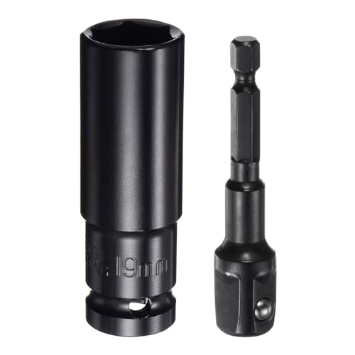 Innensechskant-Bohrer-Kit, Sechskant-Schaft, Schli 1/2" Drive 6-Point Deep Socket Set with 1/2" to 1/4" Hex Shank Adapters - Phosphate Coated CR-V Steel for Hex Bolts and Nuts(19mm) von YUEKOPOU
