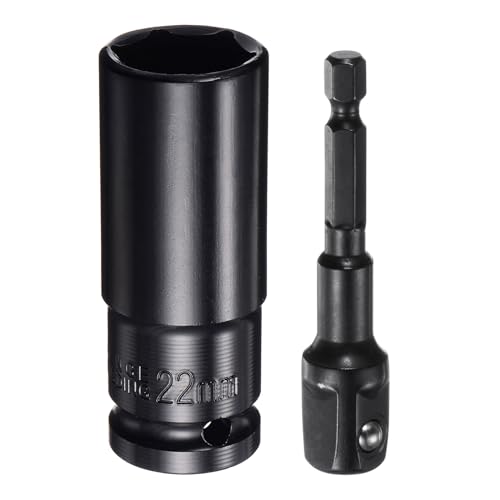 Innensechskant-Bohrer-Kit, Sechskant-Schaft, Schli 1/2" Drive 6-Point Deep Socket Set with 1/2" to 1/4" Hex Shank Adapters - Phosphate Coated CR-V Steel for Hex Bolts and Nuts(22mm) von YUEKOPOU