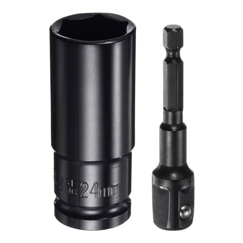 Innensechskant-Bohrer-Kit, Sechskant-Schaft, Schli 1/2" Drive 6-Point Deep Socket Set with 1/2" to 1/4" Hex Shank Adapters - Phosphate Coated CR-V Steel for Hex Bolts and Nuts(24mm) von YUEKOPOU