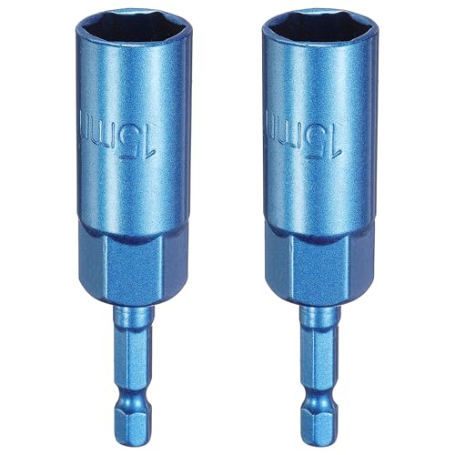 Innensechskant-Bohrer-Kit, Sechskant-Schaft, Schli 2pcs Nut Driver Hex Socket CR-V Steel Power Drill Bits with 1/4" Quick Change Hex Shank for Impact Drivers(15mm) von YUEKOPOU