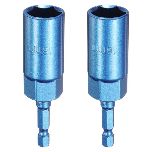 Innensechskant-Bohrer-Kit, Sechskant-Schaft, Schli 2pcs Nut Driver Hex Socket CR-V Steel Power Drill Bits with 1/4" Quick Change Hex Shank for Impact Drivers(16mm) von YUEKOPOU