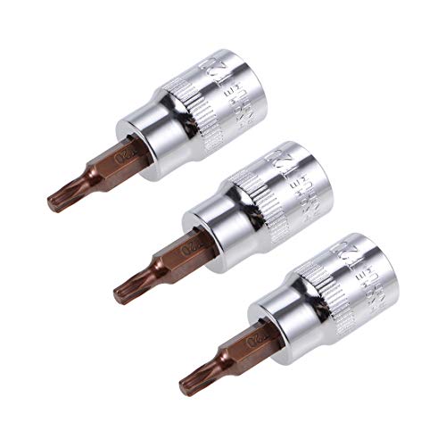 Innensechskant-Bohrer-Kit, Sechskant-Schaft, Schli 3pcs 3/8" Drive T10 Torx Bit Socket Set - S2 Steel CR-V 48mm Length for Ratchet Wrench, Slide Bar, and Extension Rod(T20) von YUEKOPOU