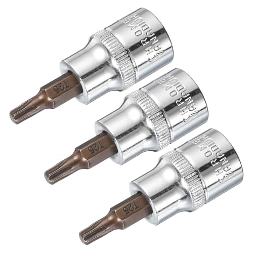 Innensechskant-Bohrer-Kit, Sechskant-Schaft, Schli 3pcs 3/8" Drive T10 Torx Bit Socket Set - S2 Steel CR-V 48mm Length for Ratchet Wrench, Slide Bar, and Extension Rod(T25) von YUEKOPOU