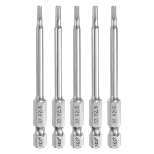 Innensechskant-Bohrer-Kit, Sechskant-Schaft, Schli 5pcs Hex Head Wrench Drill Bit Set Metric 1/4" Hex Shank 100mm Long Magnetic S2 Steel Screwdriver Bits for Industrial Use(2.5mm x 75mm) von YUEKOPOU
