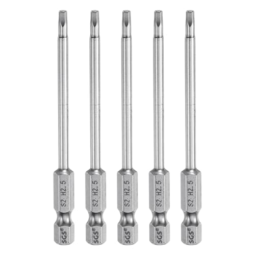 Innensechskant-Bohrer-Kit, Sechskant-Schaft, Schli 5pcs Hex Head Wrench Drill Bit Set Metric 1/4" Hex Shank 100mm Long Magnetic S2 Steel Screwdriver Bits for Industrial Use(2.5mm x 80mm) von YUEKOPOU
