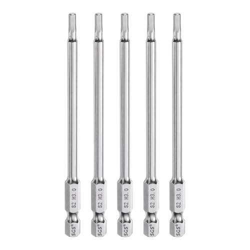 Innensechskant-Bohrer-Kit, Sechskant-Schaft, Schli 5pcs Hex Head Wrench Drill Bit Set Metric 1/4" Hex Shank 100mm Long Magnetic S2 Steel Screwdriver Bits for Industrial Use(3mm x 100mm) von YUEKOPOU