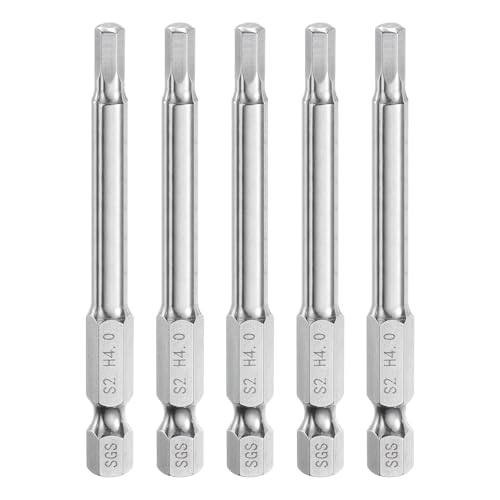 Innensechskant-Bohrer-Kit, Sechskant-Schaft, Schli 5pcs Hex Head Wrench Drill Bit Set Metric 1/4" Hex Shank 100mm Long Magnetic S2 Steel Screwdriver Bits for Industrial Use(4mm x 65mm) von YUEKOPOU