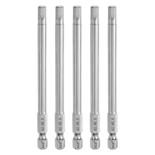 Innensechskant-Bohrer-Kit, Sechskant-Schaft, Schli 5pcs Hex Head Wrench Drill Bit Set Metric 1/4" Hex Shank 100mm Long Magnetic S2 Steel Screwdriver Bits for Industrial Use(5mm x 100mm) von YUEKOPOU