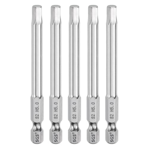 Innensechskant-Bohrer-Kit, Sechskant-Schaft, Schli 5pcs Hex Head Wrench Drill Bit Set Metric 1/4" Hex Shank 100mm Long Magnetic S2 Steel Screwdriver Bits for Industrial Use(5mm x 75mm) von YUEKOPOU
