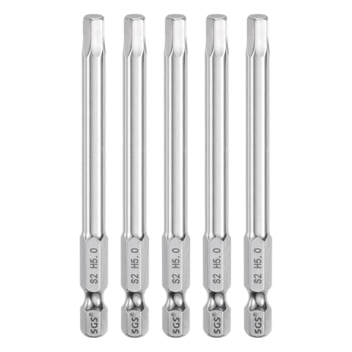Innensechskant-Bohrer-Kit, Sechskant-Schaft, Schli 5pcs Hex Head Wrench Drill Bit Set Metric 1/4" Hex Shank 100mm Long Magnetic S2 Steel Screwdriver Bits for Industrial Use(5mm x 80mm) von YUEKOPOU
