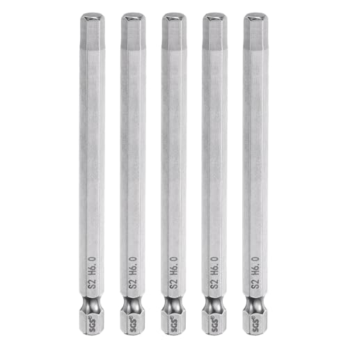 Innensechskant-Bohrer-Kit, Sechskant-Schaft, Schli 5pcs Hex Head Wrench Drill Bit Set Metric 1/4" Hex Shank 100mm Long Magnetic S2 Steel Screwdriver Bits for Industrial Use(6mm x 100mm) von YUEKOPOU