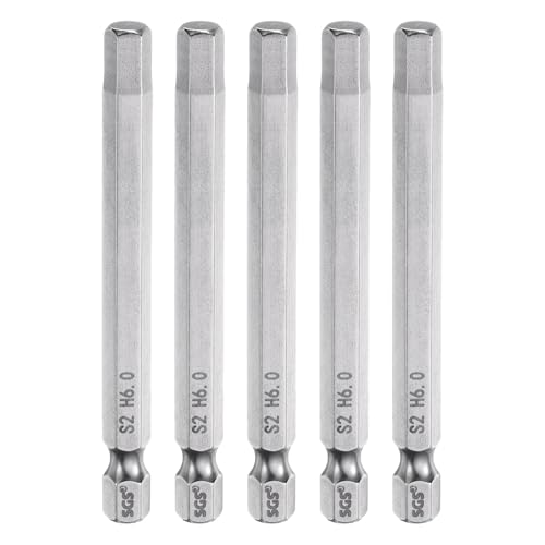 Innensechskant-Bohrer-Kit, Sechskant-Schaft, Schli 5pcs Hex Head Wrench Drill Bit Set Metric 1/4" Hex Shank 100mm Long Magnetic S2 Steel Screwdriver Bits for Industrial Use(6mm x 75mm) von YUEKOPOU