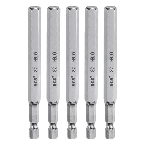Innensechskant-Bohrer-Kit, Sechskant-Schaft, Schli 5pcs Hex Head Wrench Drill Bit Set Metric 1/4" Hex Shank 100mm Long Magnetic S2 Steel Screwdriver Bits for Industrial Use(8mm x 100mm) von YUEKOPOU