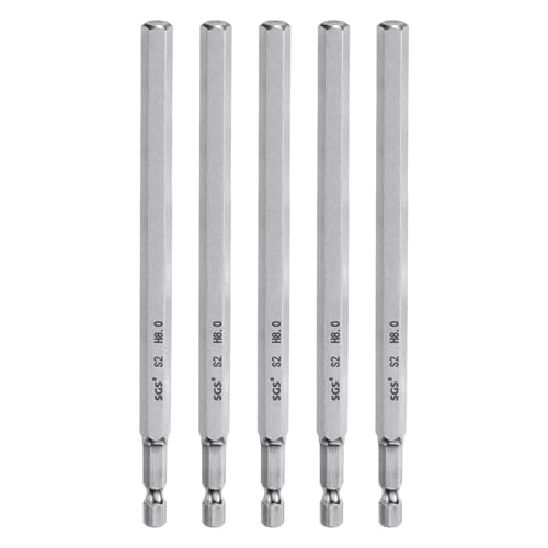 Innensechskant-Bohrer-Kit, Sechskant-Schaft, Schli 5pcs Hex Head Wrench Drill Bit Set Metric 1/4" Hex Shank 100mm Long Magnetic S2 Steel Screwdriver Bits for Industrial Use(8mm x 150mm) von YUEKOPOU