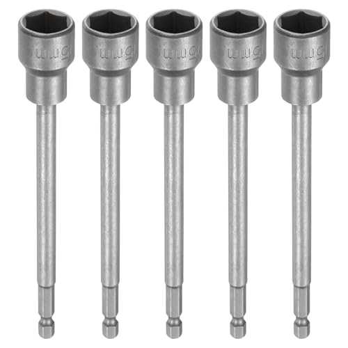Innensechskant-Bohrer-Kit, Sechskant-Schaft, Schli 5pcs Nut Driver Drill Bit Set - 1/4" Hex Shank Extra Long Magnetic 6-Point Sockets for Power Drill Drivers(15mm) von YUEKOPOU