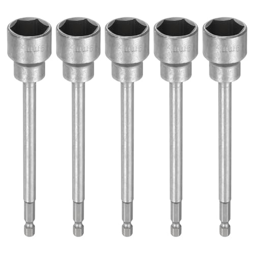 Innensechskant-Bohrer-Kit, Sechskant-Schaft, Schli 5pcs Nut Driver Drill Bit Set - 1/4" Hex Shank Extra Long Magnetic 6-Point Sockets for Power Drill Drivers - CR-V Steel Bolt Setter(19mm) von YUEKOPOU