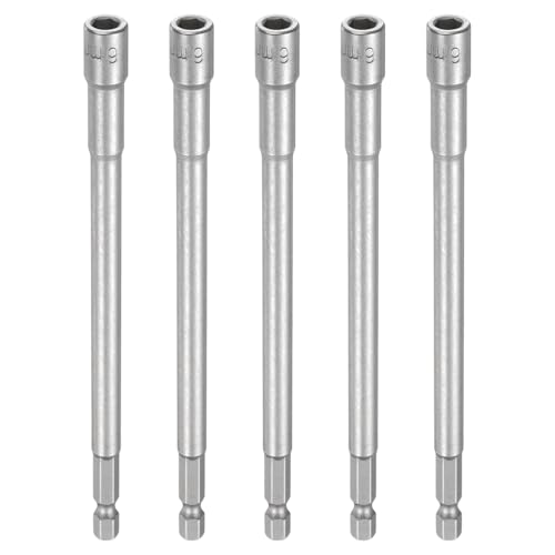 Innensechskant-Bohrer-Kit, Sechskant-Schaft, Schli 5pcs Nut Driver Drill Bit Set - 1/4" Hex Shank Extra Long Magnetic 6-Point Sockets for Power Drill Drivers - CR-V Steel Bolt Setter(6mm) von YUEKOPOU