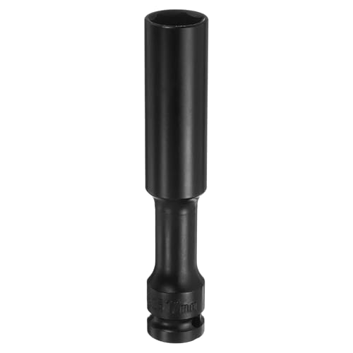 Innensechskant-Bohrer-Kit, Sechskant-Schaft, Schli Deep Thin Wall Impact Socket - 1/2" Square Drive, 6 Point, Extra Long CR-V Steel for Spindle Axle Nut, Industrial Grade, Black(17mm) von YUEKOPOU
