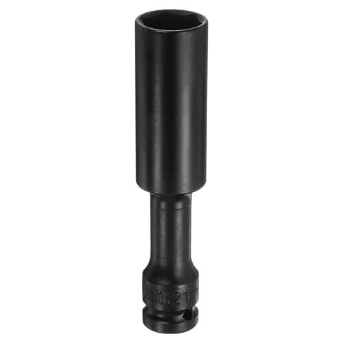 Innensechskant-Bohrer-Kit, Sechskant-Schaft, Schli Deep Thin Wall Impact Socket - 1/2" Square Drive, 6 Point, Extra Long CR-V Steel for Spindle Axle Nut, Industrial Grade, Black(21mm) von YUEKOPOU
