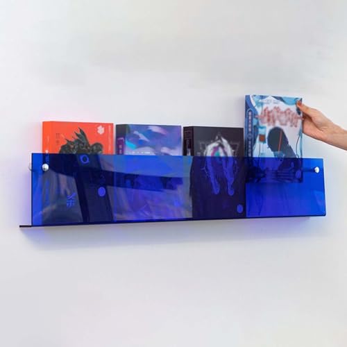 YUEKOPOU Wall Mounted Acrylic Floating Shelves - Modern Clear Magazine Rack & Brochure Display Stand Plastic Book Organizer for Office & Home(Blue,60cm(23 5/8")) von YUEKOPOU