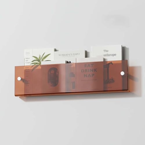 YUEKOPOU Wall Mounted Acrylic Floating Shelves - Modern Clear Magazine Rack & Brochure Display Stand Plastic Book Organizer for Office & Home(Brown,80cm(31 1/2")) von YUEKOPOU