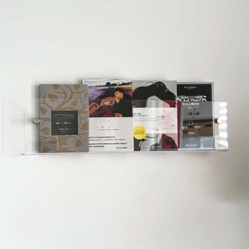 YUEKOPOU Wall Mounted Acrylic Floating Shelves - Modern Clear Magazine Rack & Brochure Display Stand Plastic Book Organizer for Office & Home(Clear,80cm(31 1/2")) von YUEKOPOU