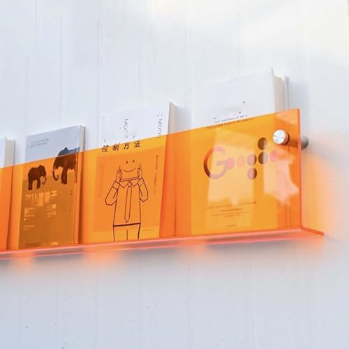 YUEKOPOU Wall Mounted Acrylic Floating Shelves - Modern Clear Magazine Rack & Brochure Display Stand Plastic Book Organizer for Office & Home(Orange,80cm(31 1/2")) von YUEKOPOU