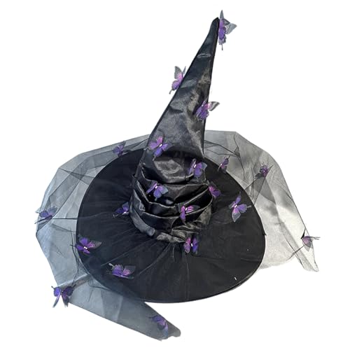 YUELER Bequemer Hexenhut mit Schmetterling für Halloween, Kopfschmuck, Teenager, Schule, Aufführungen, Karneval, Partyhut YUELER Bequemer Hexenhut mit Schmetterling für Halloween, Kopfschmuck, Teenager, Schule, Aufführungen, Karneval, Partyhut von YUELER