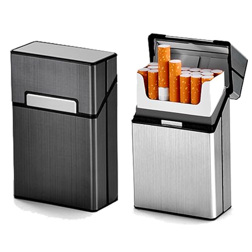 YUEMING 2 Stück Zigarettenboxen, Zigarettenschachtel Metall mit Magnetverschluss, Damen Herren Zigarettenetui aus Alu für 20er Standard Schachteln (Graues,Schwarz) von YUEMING