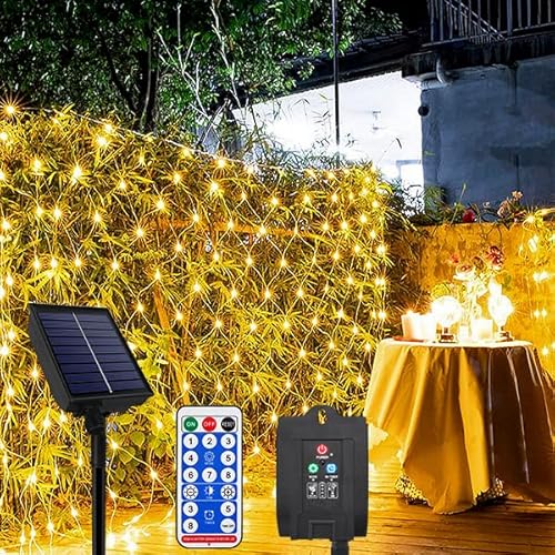 YUENFONG 3x2M Solar LED Lichternetz 250LED Netzlicht Solar/USB Betrieben, 8 Modi mit Timing-Fernbedienung, IP65 Wasserdicht Weihnachtsbeleutung für Weihnachten, Garten, Party, Warmweiß YUENFONG 3x2M Solar LED Lichternetz 250LED Netzlicht Solar/USB Betrieben, 8 Modi mit Timing-Fernbedienung, IP65 Wasserdicht Weihnachtsbeleutung für Weihnachten, Garten, Party, Warmweiß von YUENFONG