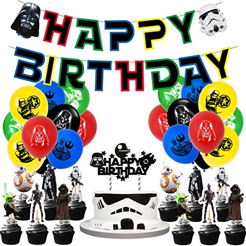 Baby Yoda Geburtstag Dekoration Set,Star Wars Party Supplies,Kompakt Happy Birthday Deko Spirale Partykette Luftballon Baby Yoda für Kinder Partydekorationen von YUESEN