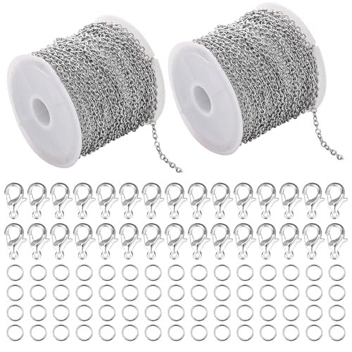 Gliederkette 2 STK 5m Basteln Gliederkette 2.4mm Kette DIY Jewellery Chain Link Chain Silber mit 30 Karabinerverschluss und 60 Sprung Ringe Edelstahl Kabel Gliederkette für DIY Schmuckherstellung Gliederkette 2 STK 5m Basteln Gliederkette 2.4mm Kette DIY Jewellery Chain Link Chain Silber mit 30 Karabinerverschluss und 60 Sprung Ringe Edelstahl Kabel Gliederkette für DIY Schmuckherstellung von YUESIKJ