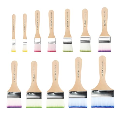 YUESIKJ 12 STK Breit Flachpinsel Set Acryl Pinsel Set Flachpinsel für Pinsel Acrylfarbe Aquarell Pinsel Ölfarben Pinsel Set mit Holzgriffe für Ölgemälde Malen Acrylmalerei Pinselset von YUESIKJ