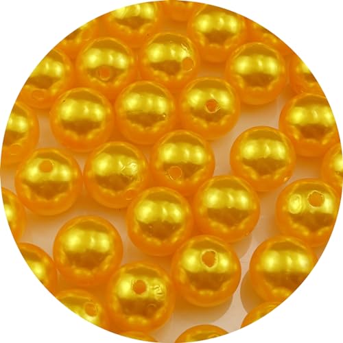 YUEXIGO 50 Stück Perlen zum Basteln, 16 mm, Harzperlen für Schmuckherstellung, runde Perlen, Perlen mit Loch zum Nähen, Basteln, Dekoration, Halsketten, Armbänder, Ohrringe (Goldgelb) von YUEXIGO