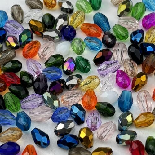 YUEXIGO Kristallglasperlen in Tropfenform, für Schmuckherstellung, facettierte, vertikale Löcher, Tropfenform, Glasperlen für Windspiele, Armbänder, Ohrringe, Halsketten, Bastelarbeiten, 150 Stück YUEXIGO Kristallglasperlen in Tropfenform, für Schmuckherstellung, facettierte, vertikale Löcher, Tropfenform, Glasperlen für Windspiele, Armbänder, Ohrringe, Halsketten, Bastelarbeiten, 150 Stück von YUEXIGO