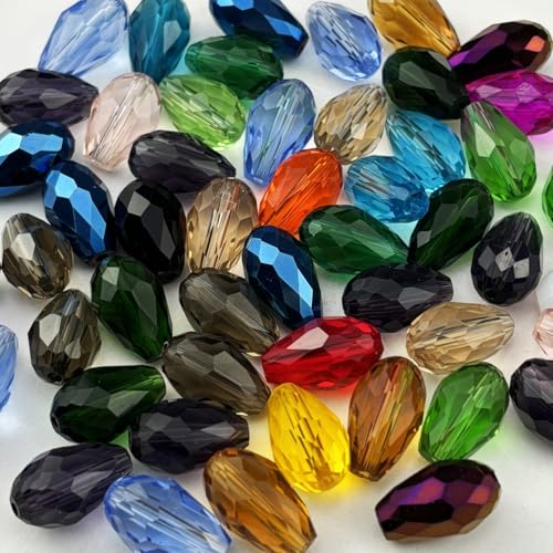 YUEXIGO Kristallglasperlen in Tropfenform für Schmuckherstellung, facettiertes vertikales Loch, Tropfenform, Glasperlen für Windspiele, Armbänder, Ohrringe, Halsketten, DIY Handwerk (verschiedene von YUEXIGO