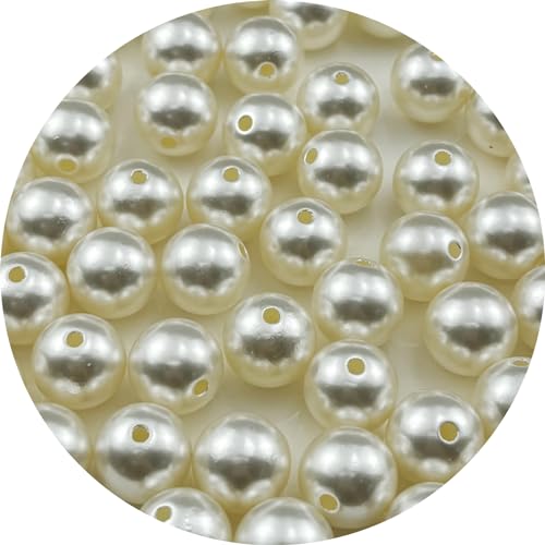 YUEXIGO Perlen zum Basteln, 14 mm, Kunstharzperlen für Schmuckherstellung, runde Perlen, Perlen mit Loch zum Nähen, Basteln, Dekoration, Halsketten, Armbänder, Ohrringe, 60 Stück (cremefarben) von YUEXIGO