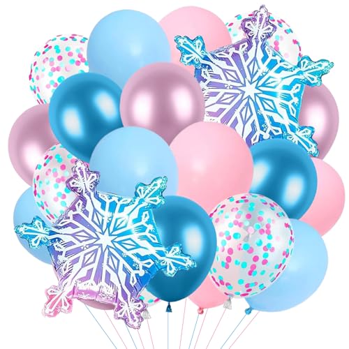 Schneeflocken Deko Luftballon, 27pcs Schnee Luftballons, Schneeflocken Luftballon Set, Schneeflocken Folienballons, Schneeflocken Helium Ballons, Geburtstag Helium Ballon Mädchen von YUEXNKO
