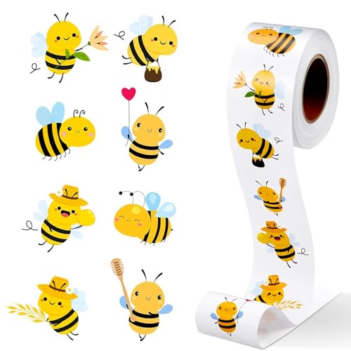 Biene Aufkleber, 500pcs Sticker Biene, Biene Belohnungsaufkleber, Kleine Bienen Aufkleber, Biene Aufkleber Rolle, Wasserfest Aufkleber Biene, Bee Sticker, Niedlich Biene Aufkleber von YUEXNKO