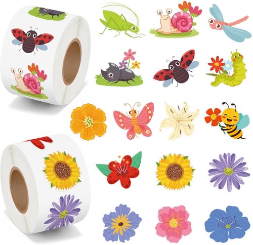 Blumenaufkleber, 1000pcs Aufkleber Blumen Frühjahr, Blumenaufkleber für Kinder, Schmetterling Sticker, Frühlings Sommer Blumenaufklebers, Sommer Aufkleber, Sticker Blumen, Insekten Stickers von YUEXNKO