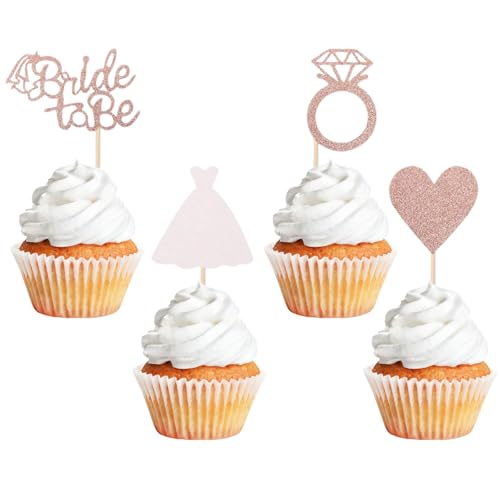 Bride Cupcake Topper, 24 Stück Cupcake Dekoration Braut, Kuchendekorationen Bride, Torten Dekoration Bride to Be, für Verlobung Junggesellenabschied Hochzeit Brautdusche Party(D) von YUEXNKO