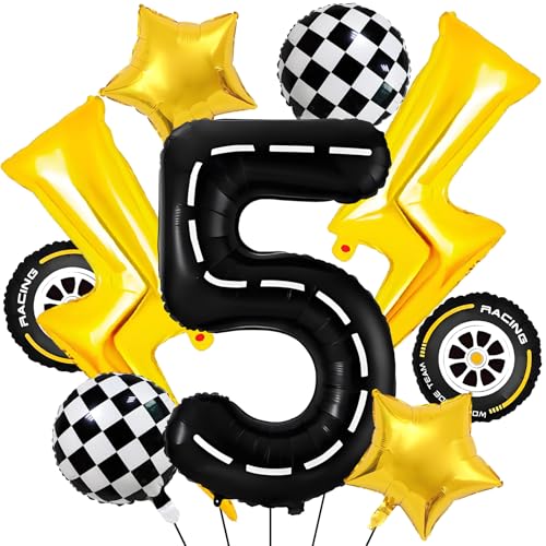 Car Geburtstagsdeko 5 Jahre,Auto Deko 5. geburtstag Junge,Folienballon Auto Geburtstag,Folienballon Zahl 5,Kindergeburtstag Deko 5 jahre,5 Jahr Rennauto Luftballons Junge Geburtstag Party von YUEXNKO
