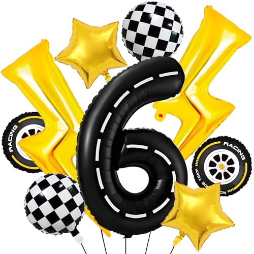 Car Geburtstagsdeko 6 Jahre,Auto Deko 6. geburtstag Junge,Folienballon Auto Geburtstag,Folienballon Zahl 6,Kindergeburtstag Deko 6 jahre,6 Jahr Rennauto Luftballons Junge Geburtstag Party von YUEXNKO