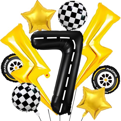 Car Geburtstagsdeko 7 Jahre,Auto Deko 7. geburtstag Junge,Folienballon Auto Geburtstag,Folienballon Zahl 7,Kindergeburtstag Deko 7 jahre,7 Jahr Rennauto Luftballons Junge Geburtstag Party von YUEXNKO